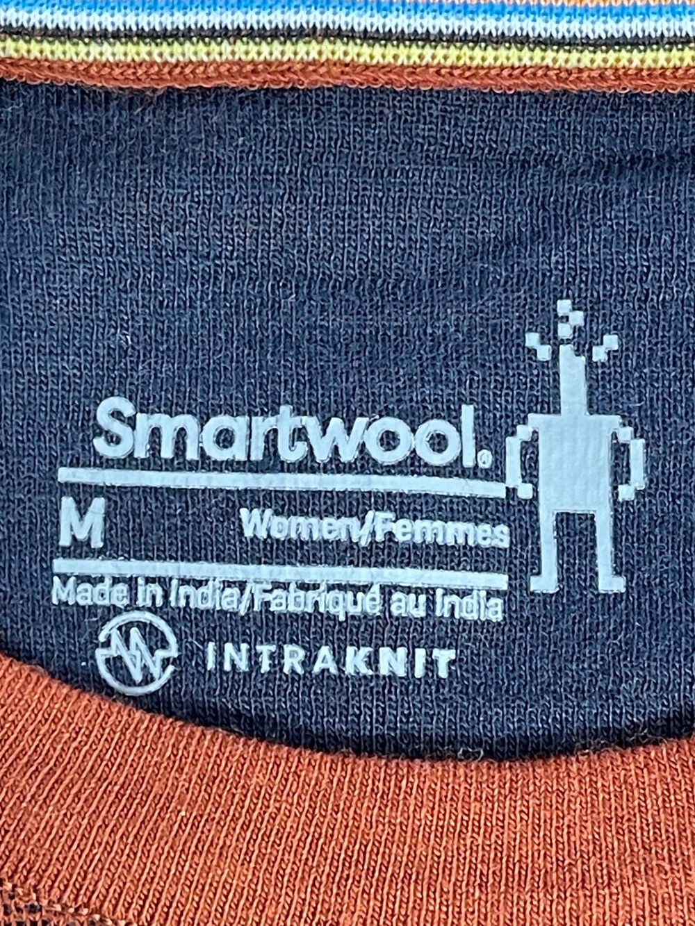 Smartwool Intraknit Rust Orange & Navy Long Sleeve Knit Top Women’s Size Medium - Picture 5 of 10